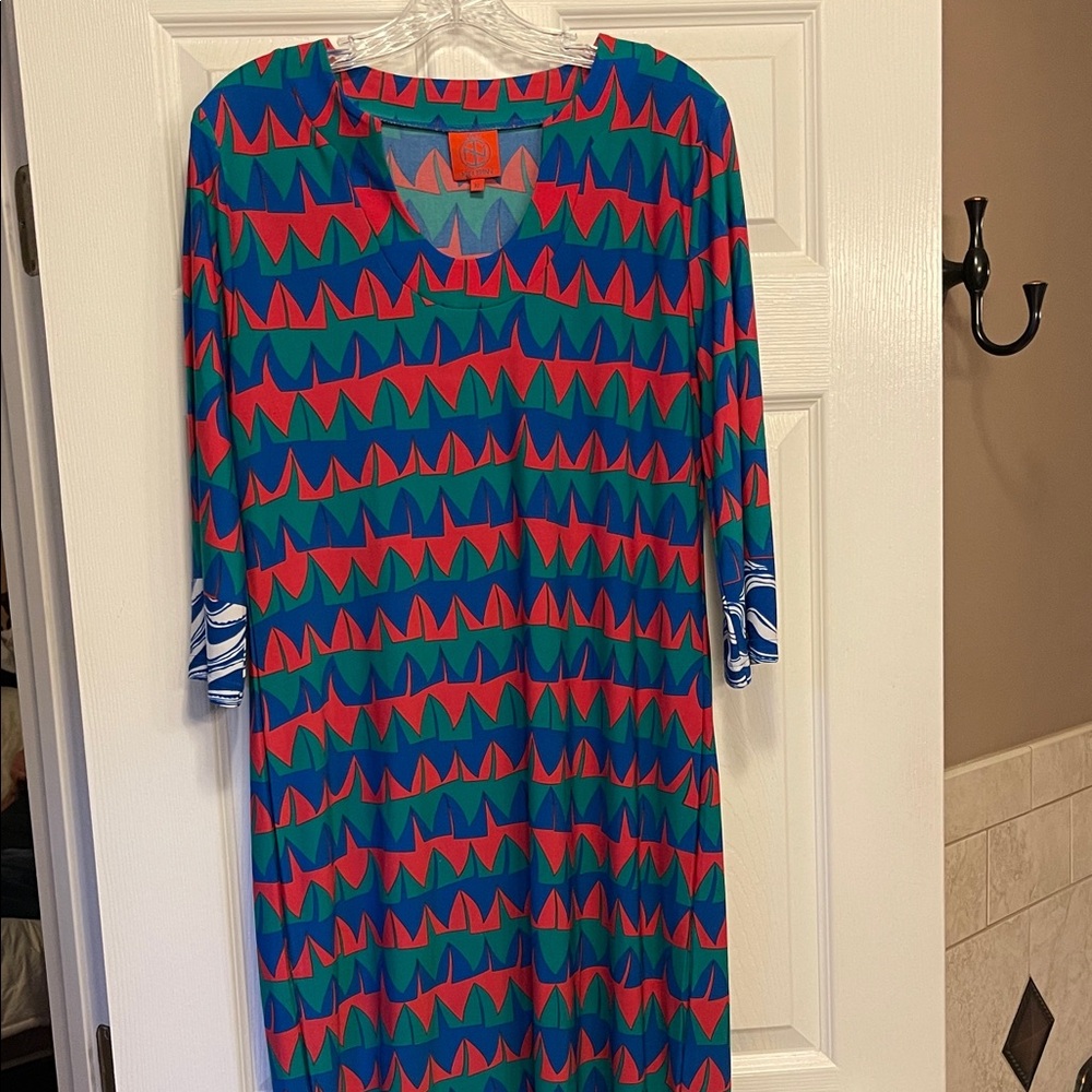 Tracy Negoshian Blue and Red Long Sleeve Dress
